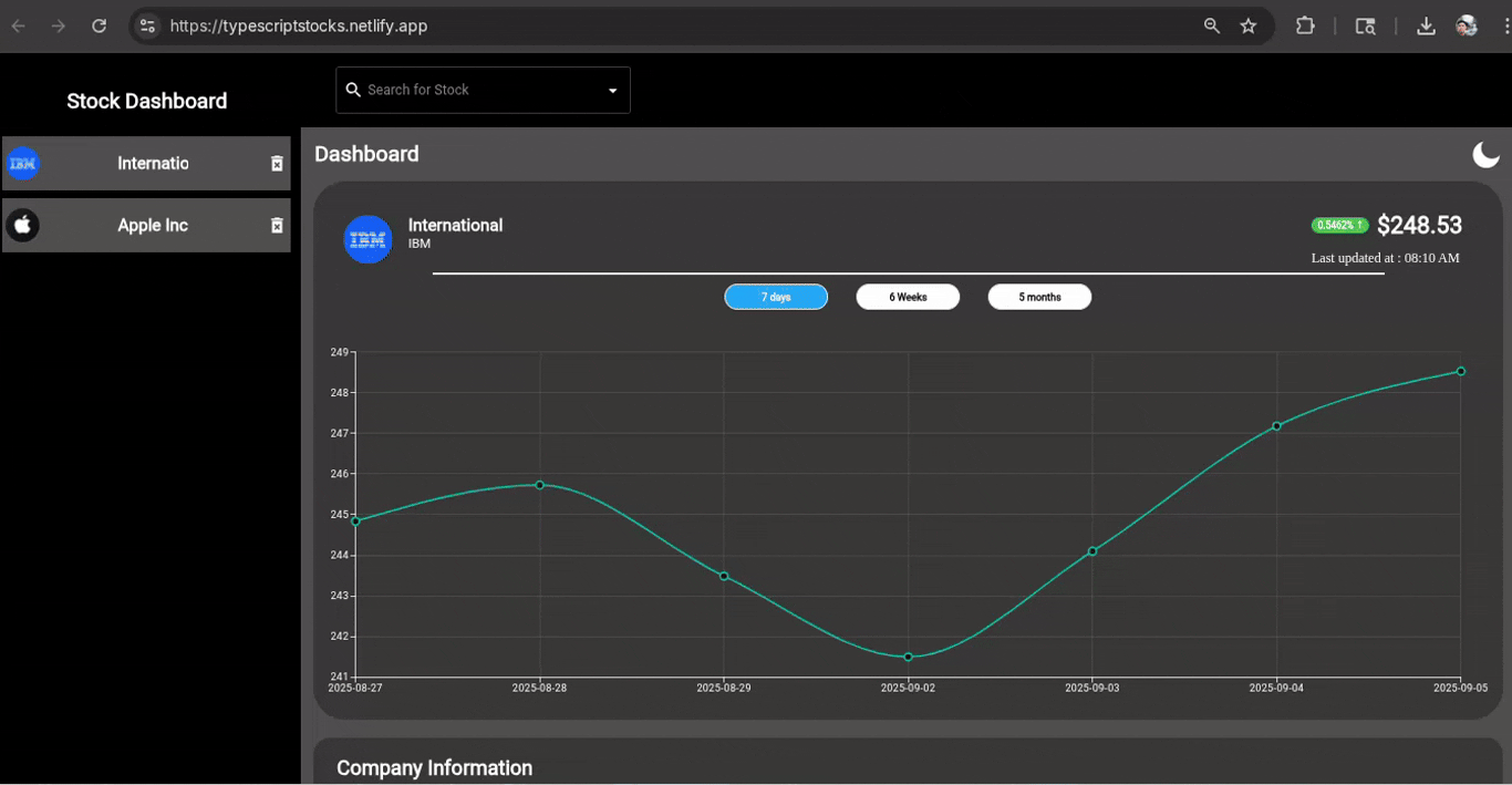 Stocks project screenshot